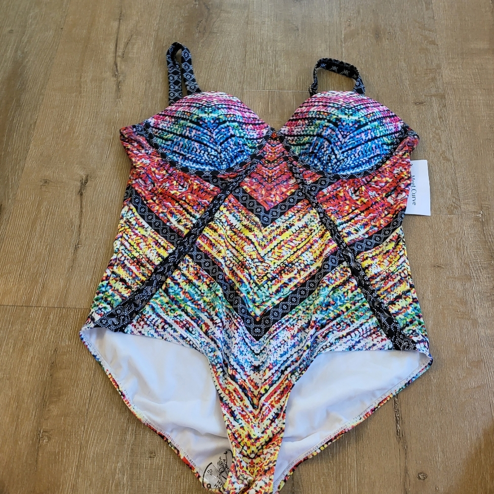 NWT Meet Curve Technicolor Cutout One-Piece Bathing Suit